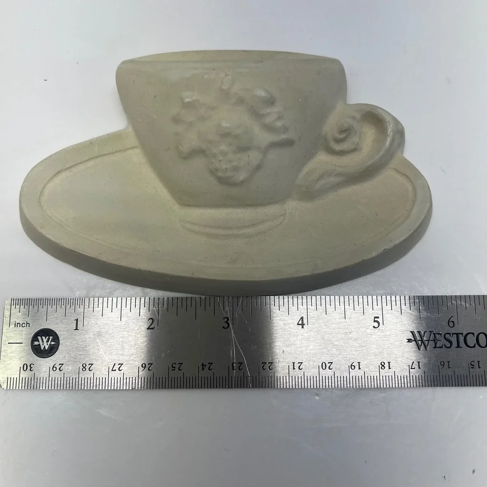 Vintage Plaster Teapot and Teacup Wall Set Cream Grape Relief Kitchen‎ Decor
